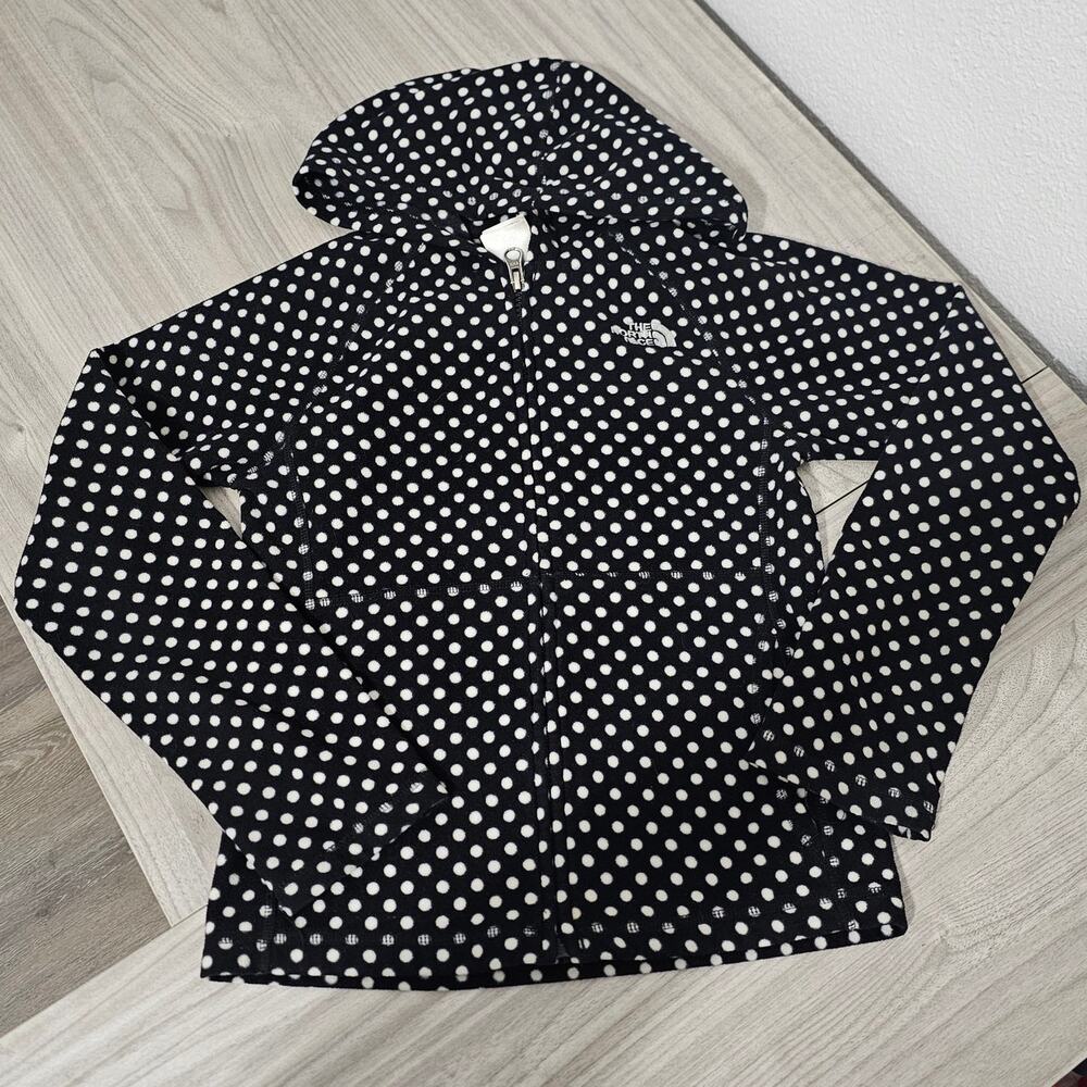 The North Face Black White Polka Dot Fleece Jacket Girls Small 7/8 Fall Winter